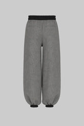 Sailuc luxury fashion grey checked pants with black waistband and cuffs, back view