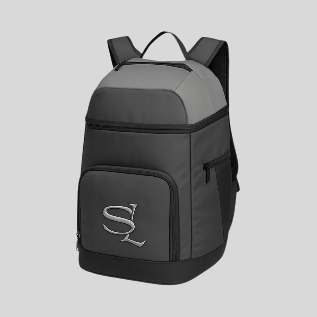 Sailuc luxury gray backpack with SL logo, modern design, premium men&