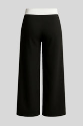Sailuc luxury black wide-leg pants with white waistband, modern women&