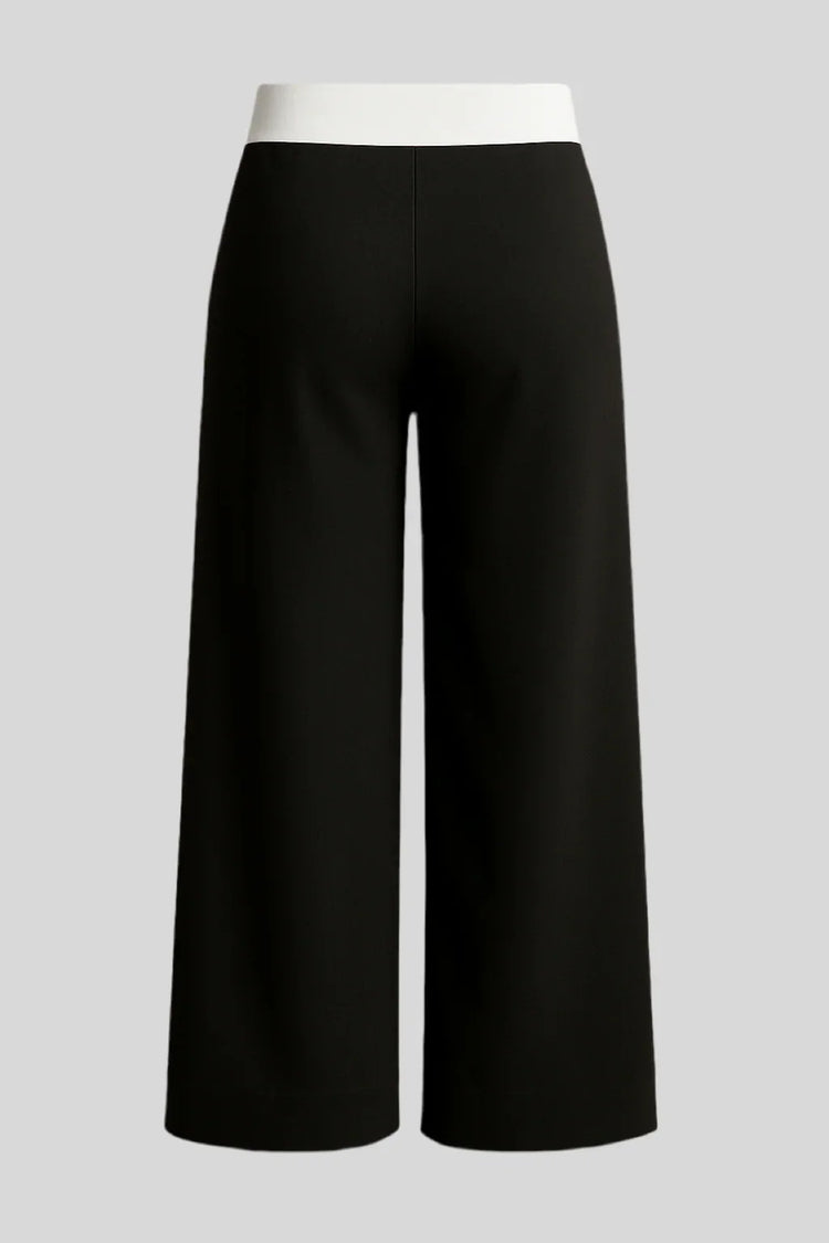 Sailuc luxury black wide-leg pants with white waistband, modern women&