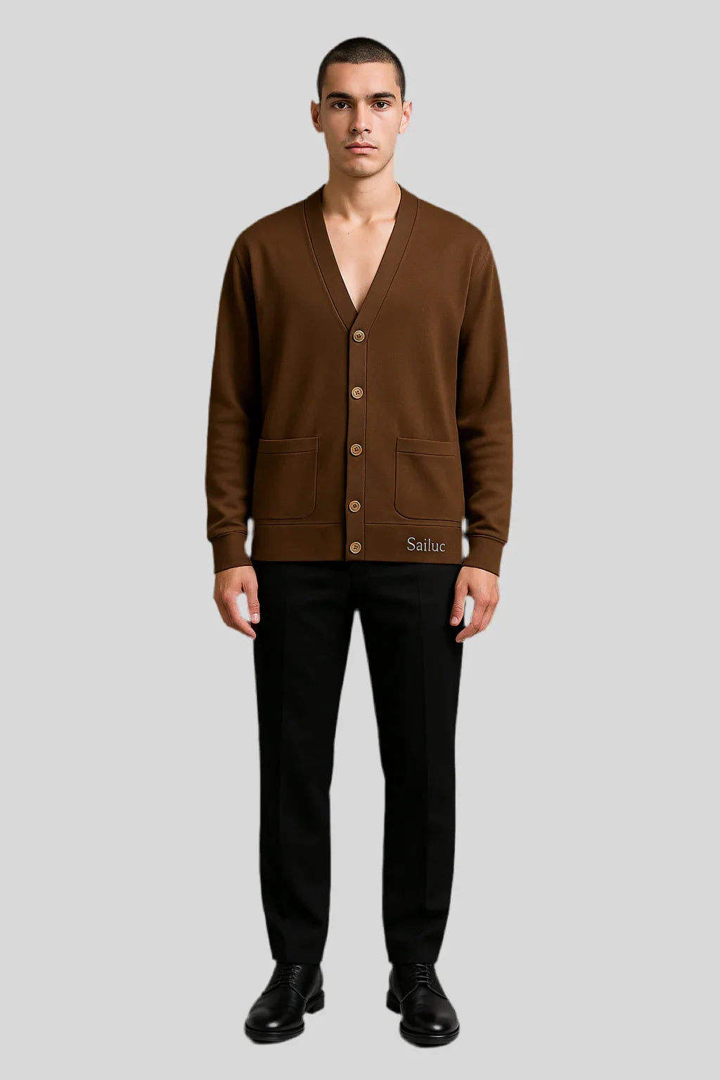 V-neck Knitted Fleece Cardigan - Sailuc