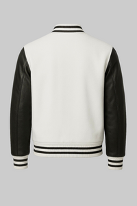 Classic Varsity Jacket – Black & White Leather Sleeve Edition