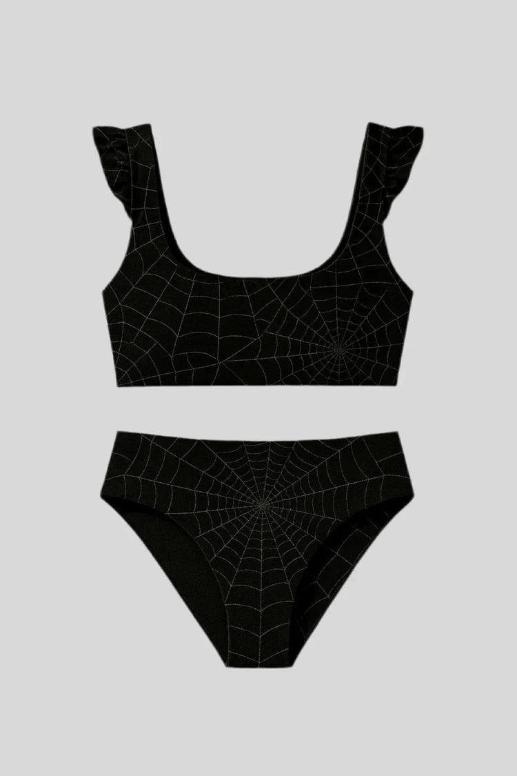 Ruffle Cuffed Web Swimsuit - Sailuc