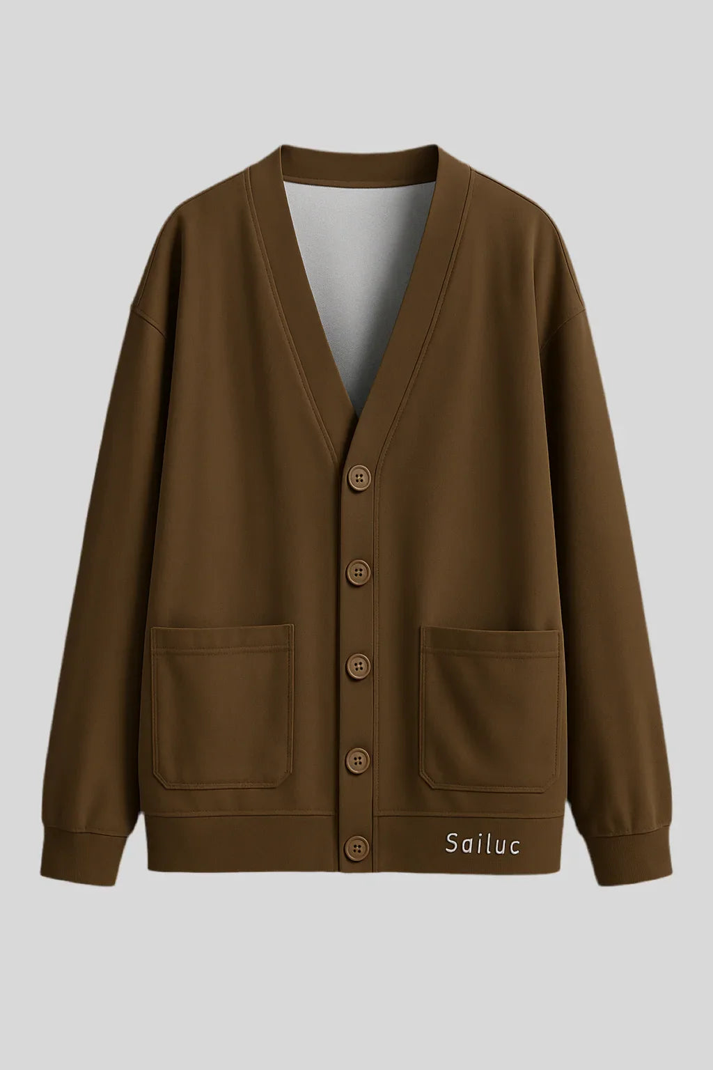 V-neck Knitted Fleece Cardigan - Sailuc