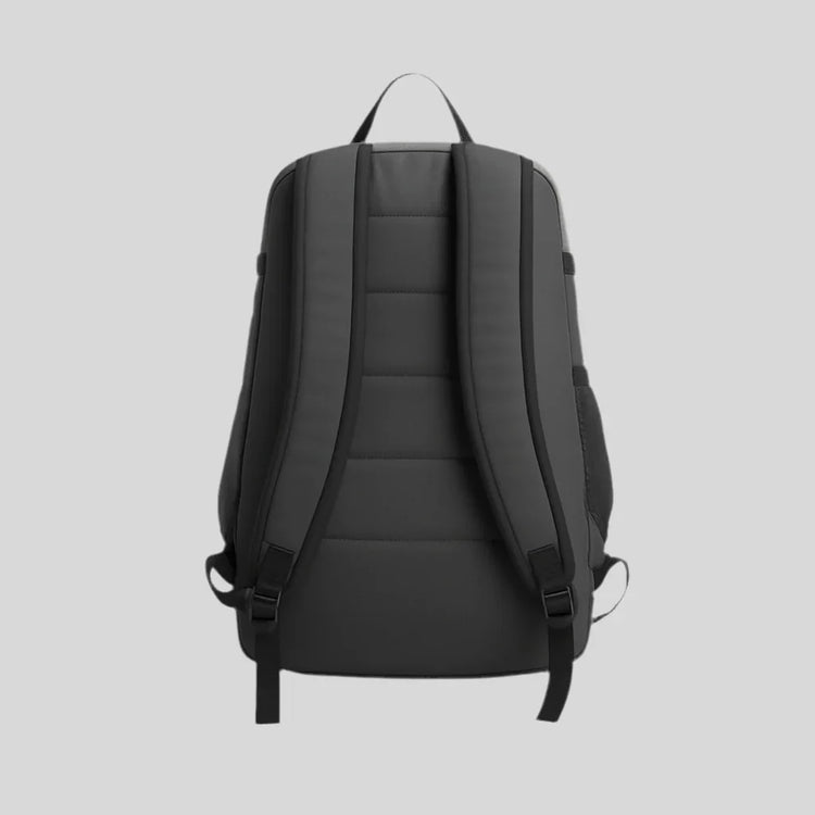 Sailuc luxury black backpack with padded straps, modern design on grey background