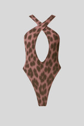 Hollowed-Out One-Piece Leopard Swimsuit - Sailuc