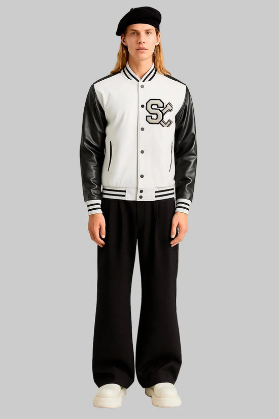 Classic Varsity Jacket – Black & White Leather Sleeve Edition