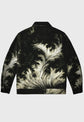 Black jacket with feather pattern on a gray background