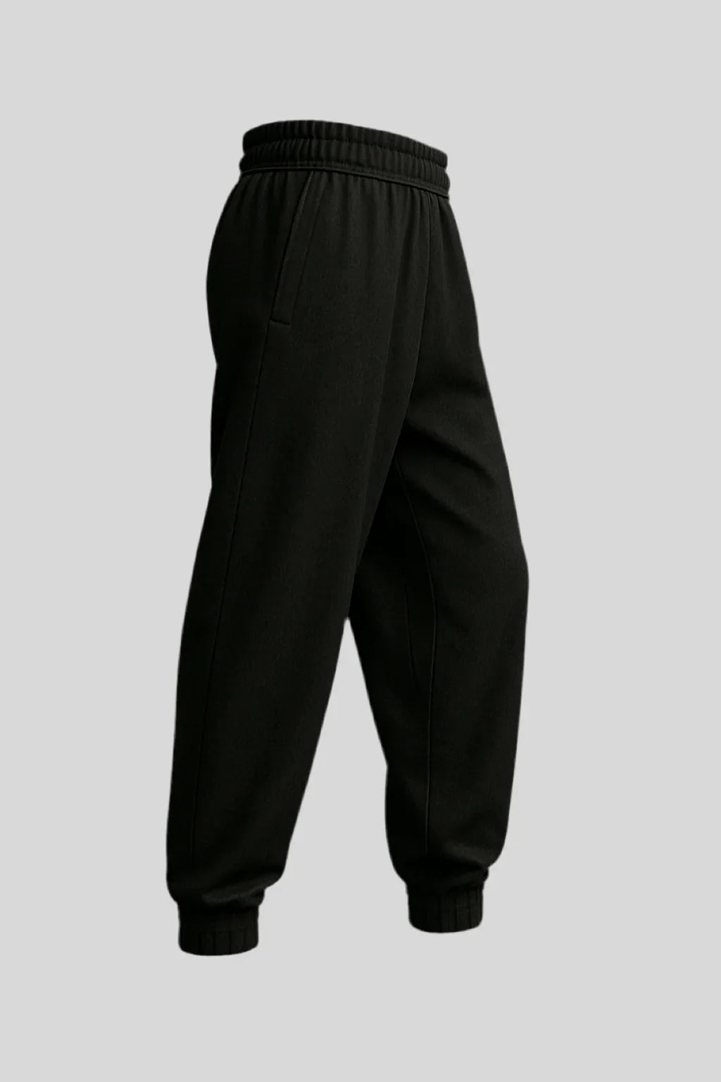 Sailuc luxury black jogger sweatpants with elastic waist and cuffs on grey background