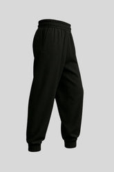 Sailuc luxury black jogger sweatpants with elastic waist and cuffs on grey background