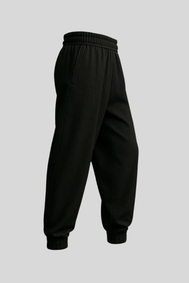 Sailuc luxury black jogger sweatpants with elastic waist and cuffs on grey background