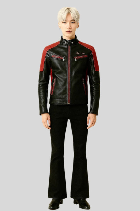 Collar Block Leather Jacket