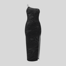 Oblique-Shoulder Exposure Dress With Side Split - Sailuc
