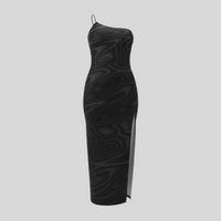 Oblique-Shoulder Exposure Dress With Side Split - Sailuc