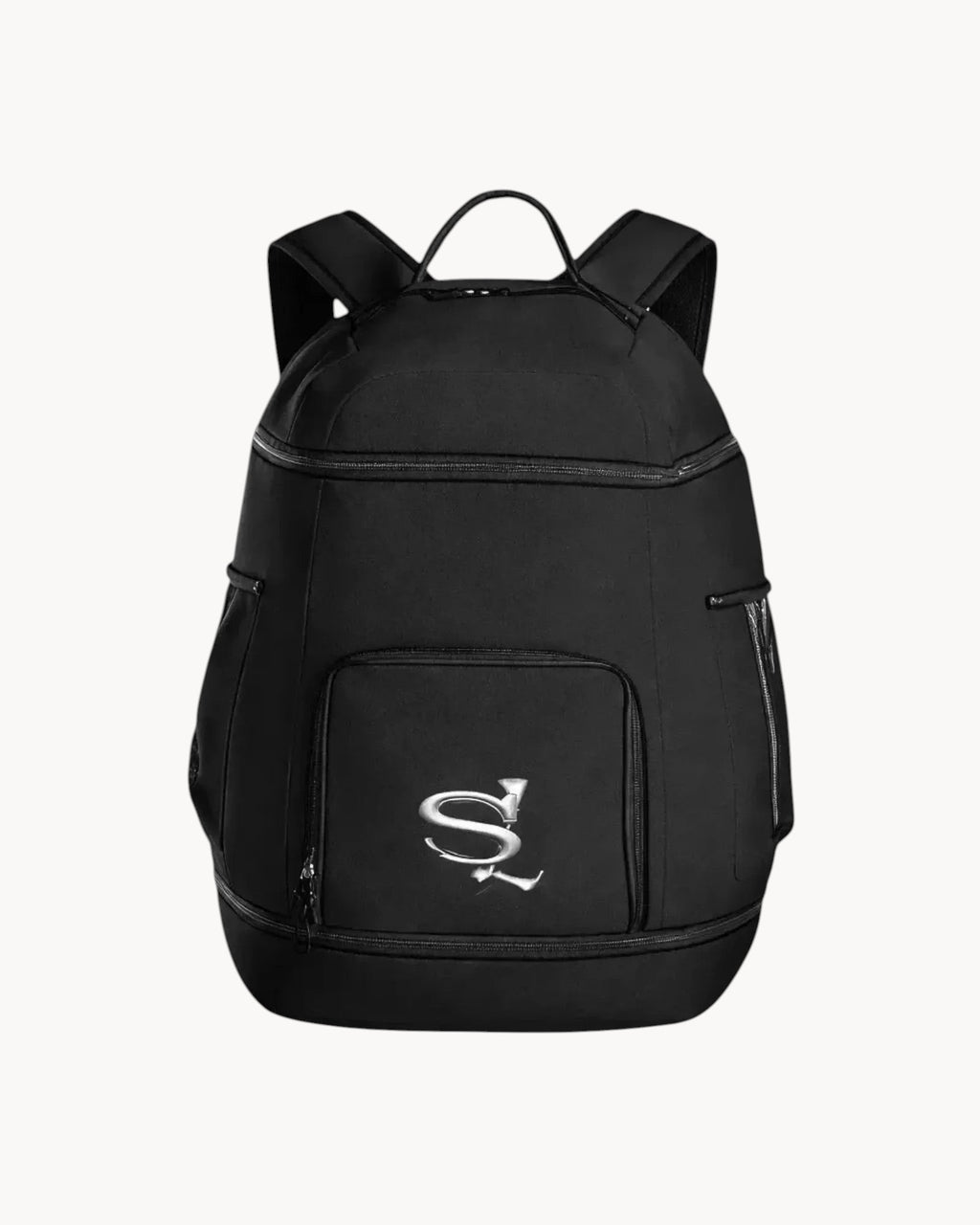 Black backpack with  Sailuc logo on a gray background