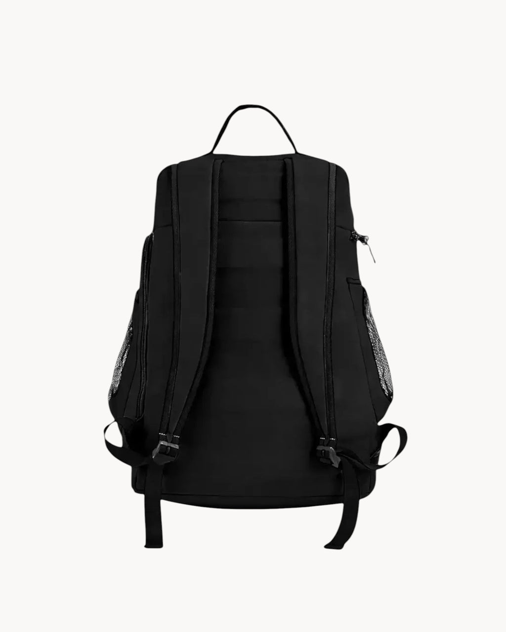 Black backpack on a gray background