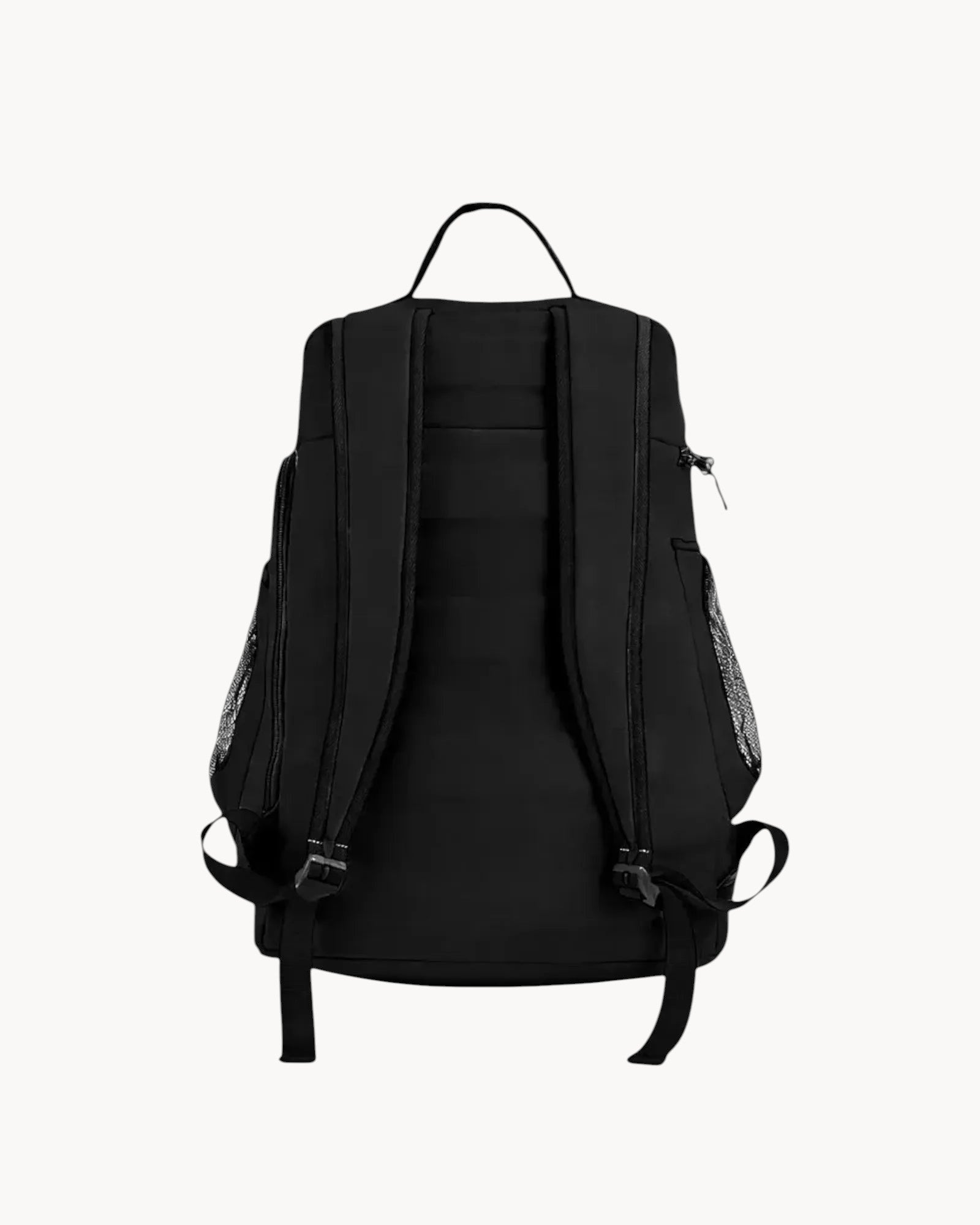 Black backpack on a gray background