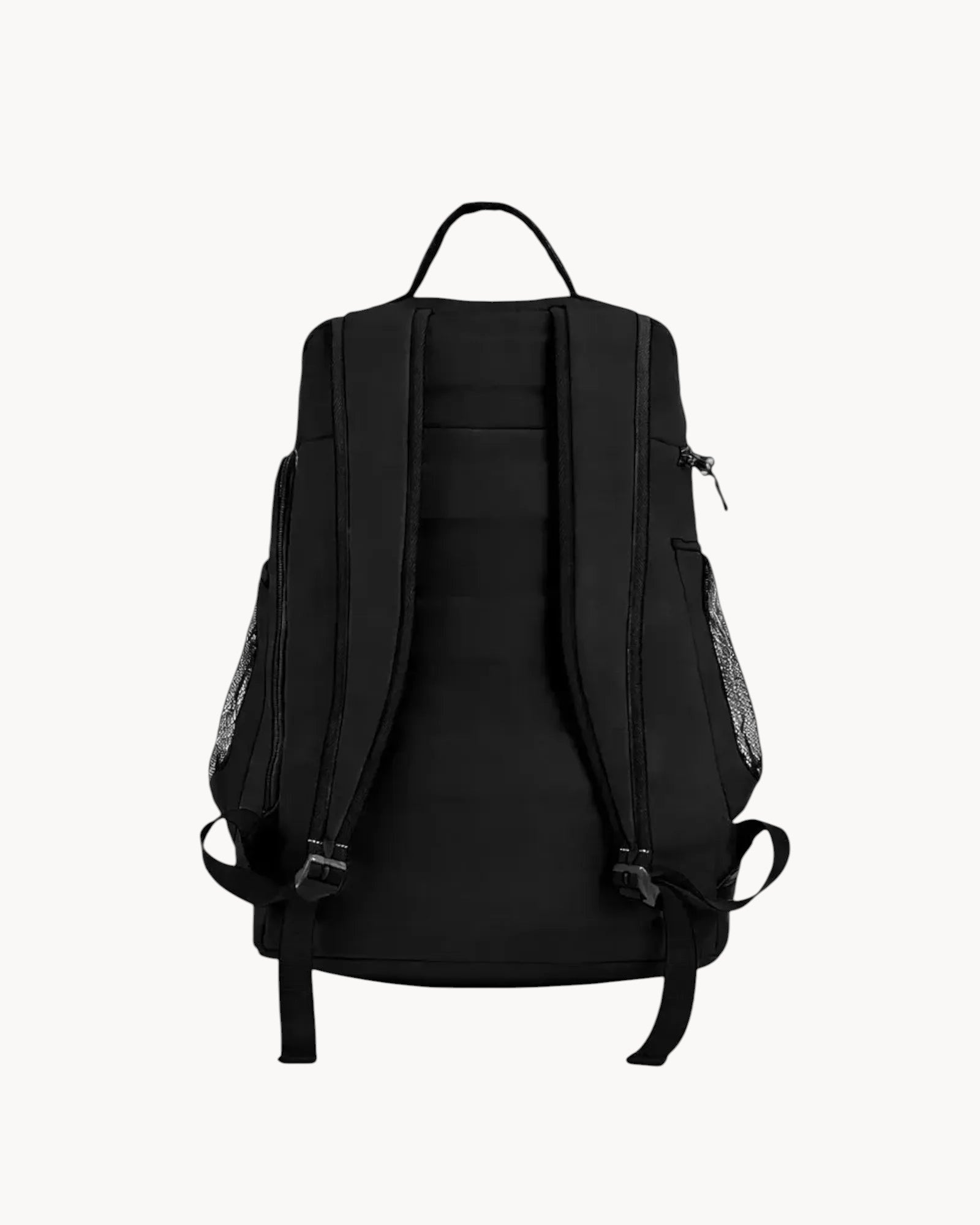 Black backpack on a gray background