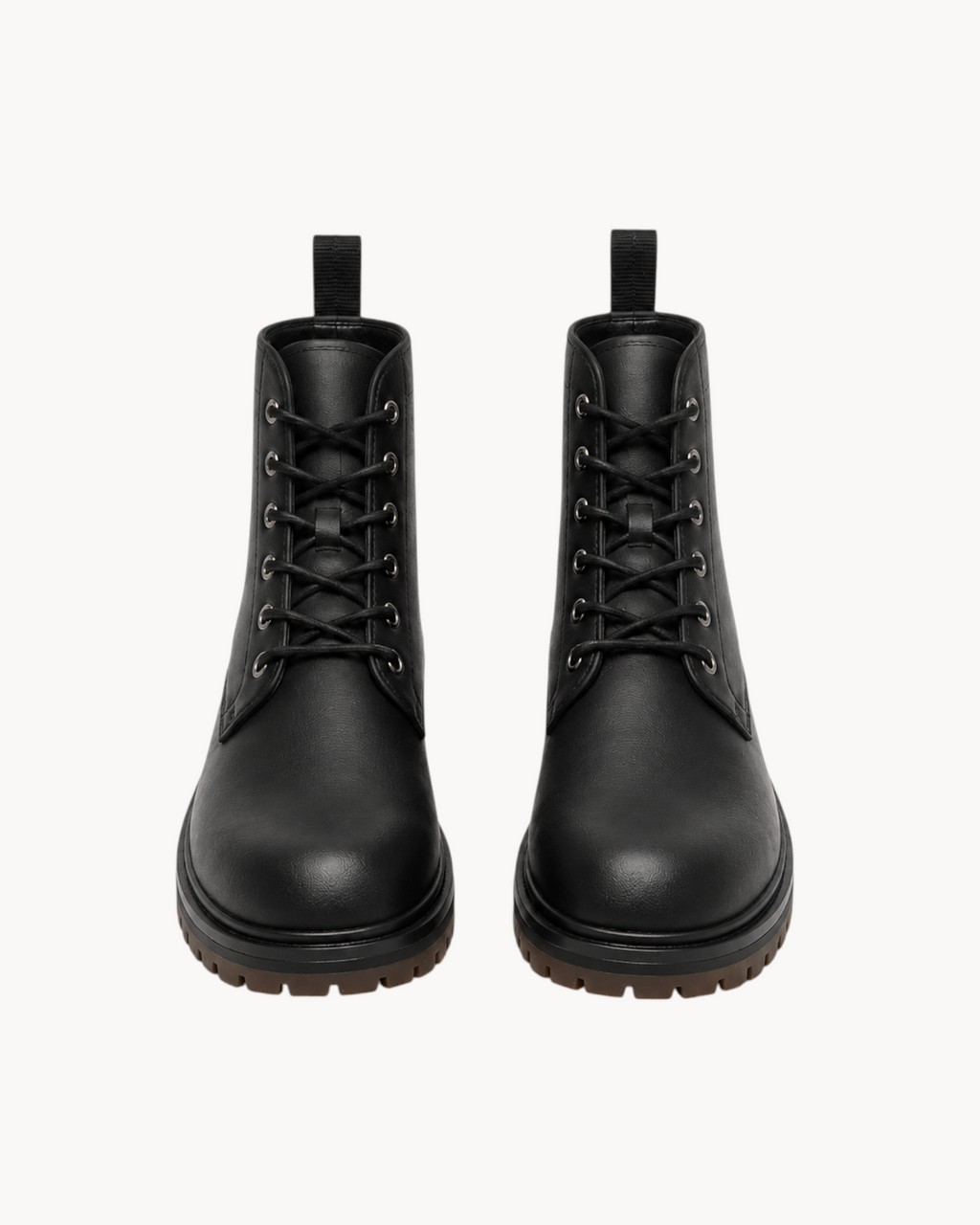 Sailuc black lace-up combat boots with a structured technical PU upper and a durable reinforced lug sole.