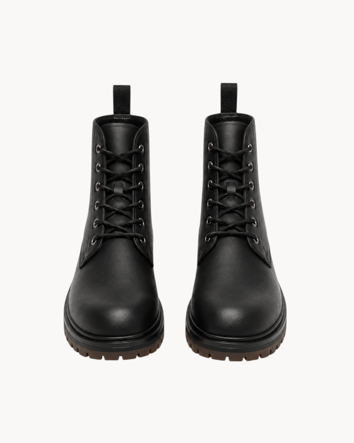 Sailuc black lace-up combat boots with a structured technical PU upper and a durable reinforced lug sole.